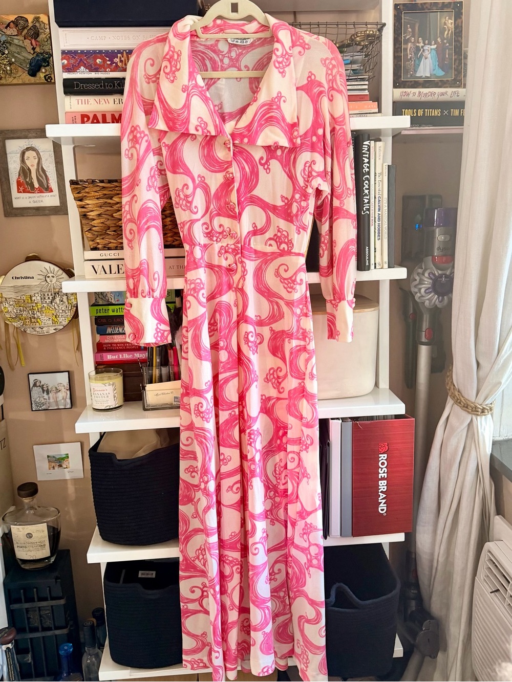 Vintage French Hot Pink Pattern Summer Dress